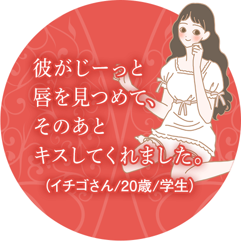 彼がじーっと唇を見つめて、そのあとキスしてくれました。(イチゴさん/20歳/学生)