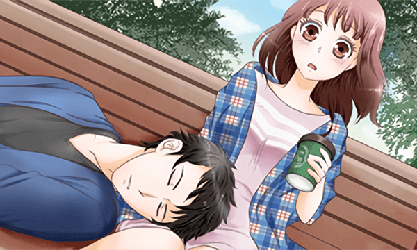ベンチで美陽に膝枕をしてもらっている隆弘