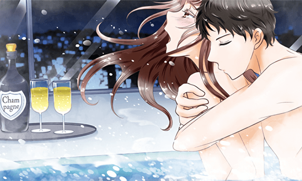 お酒を飲みバスルームで抱き合うふたり