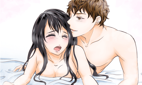 ベッドで肌を寄せ合う月乃と哲也