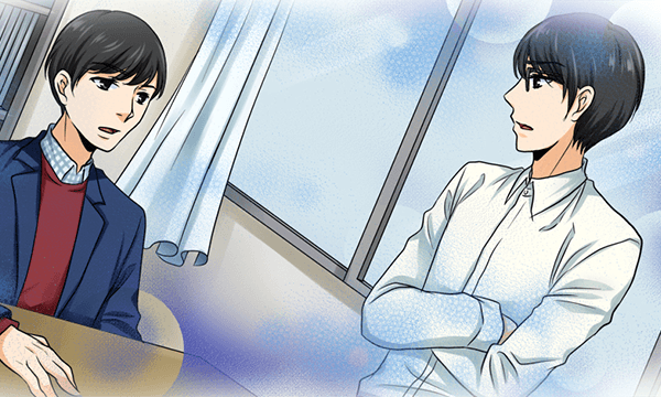先輩の福生と話す小島