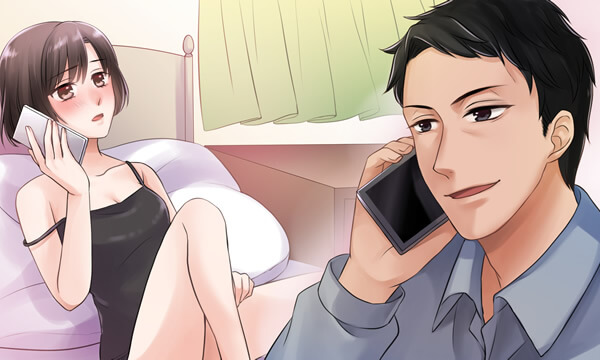 電話エッチをする男女