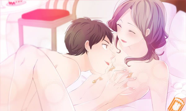 ベッドの上でラブシロップを使ってエッチするカップル