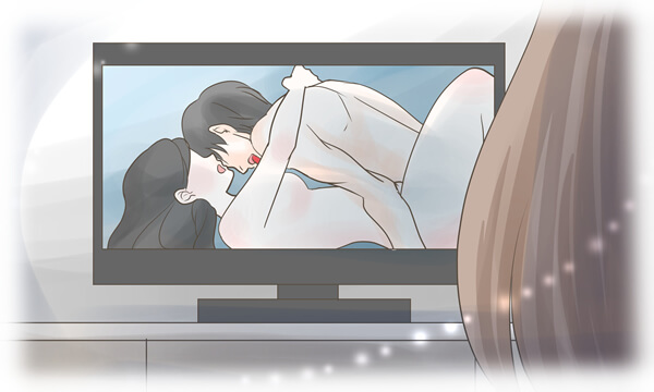 テレビでラブシーンを見てしまう女性