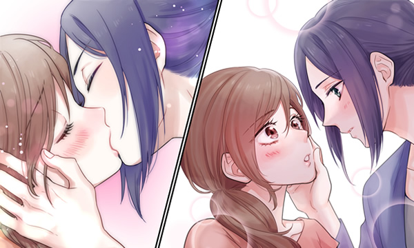 見つめ合った後キスをする男女