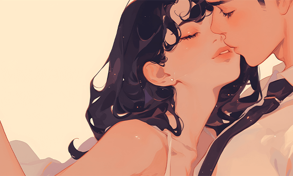 今にもキスしそうな男女