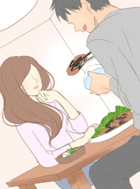ひさしぶりに食事をする男女